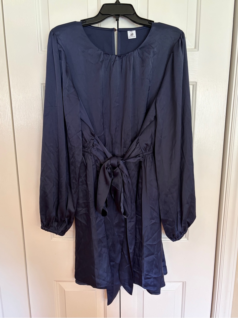 Navy XL Long Sleeve Tie-Waist Dress